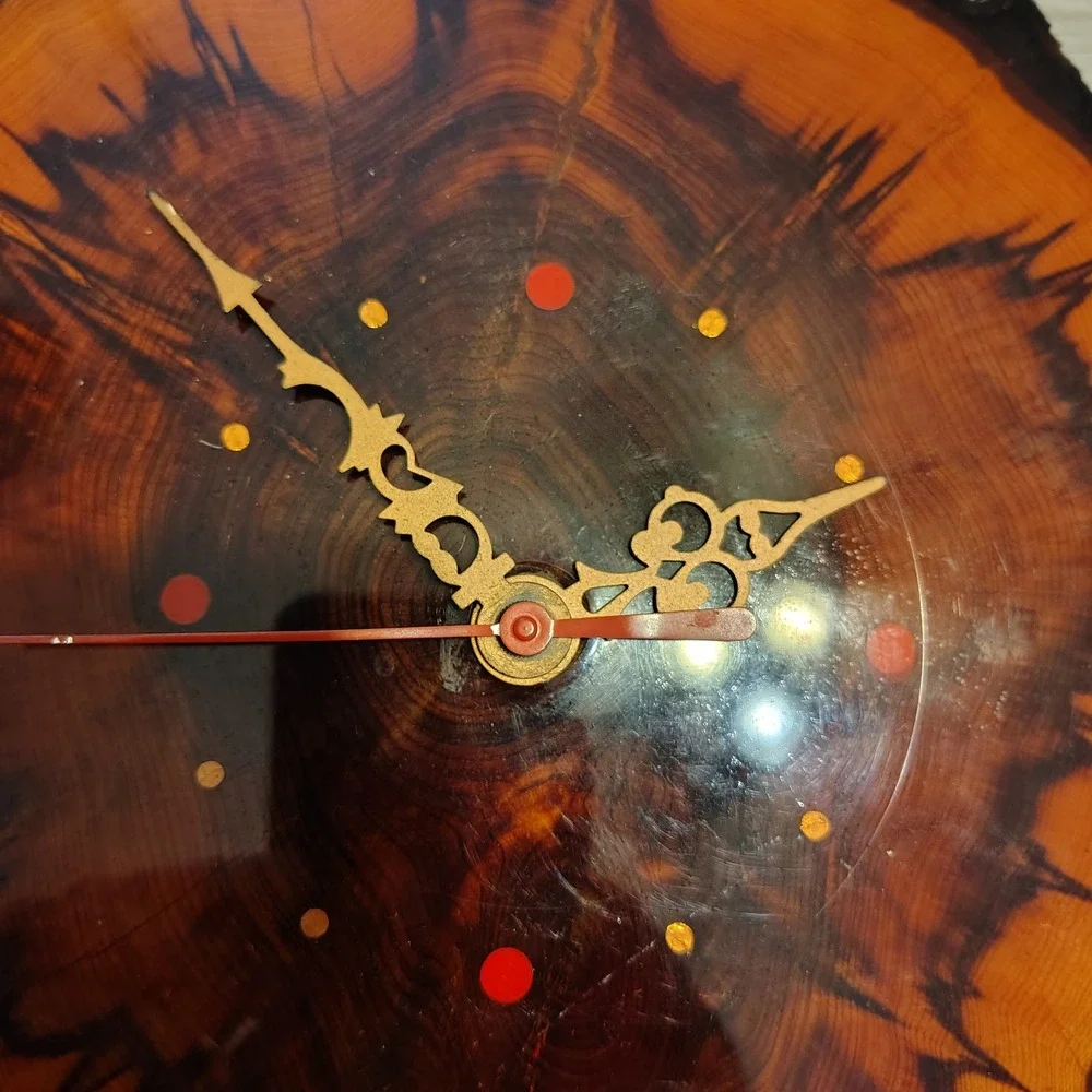 VTG Live Edge Wood Slab Wall Clock Junghans Quartz Movement Made in Germany MCM